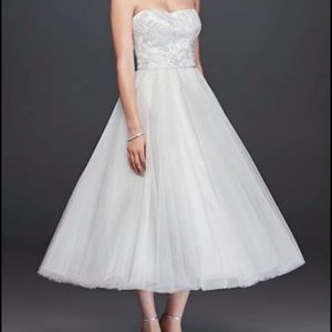 Ivory tea length tulle wedding dress